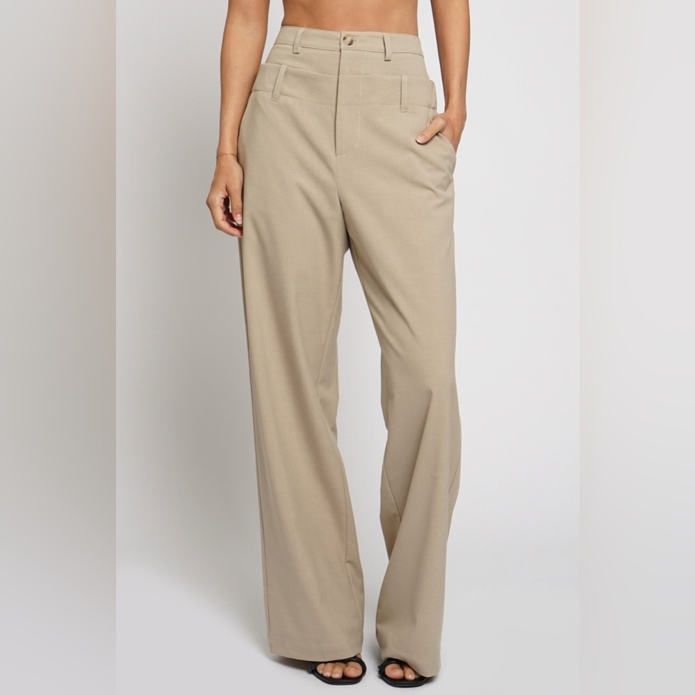 Double Waistband Pants in Beige Size S